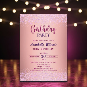 Invitation Rose Élégante Paillettes Métallisé Rose 25e Annive
