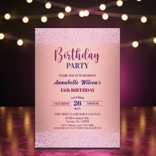 Invitation Rose Élégante Paillettes Métallisé Rose 45e Annive