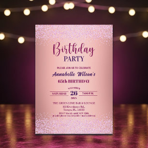 Invitation Rose Élégante Paillettes Métallisé Rose 65e Annive