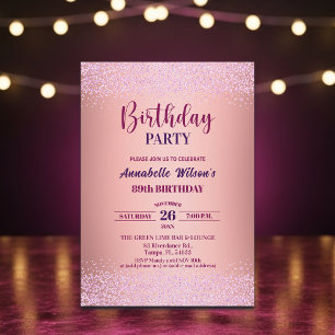 Invitation Rose Élégante Paillettes Métallisé Rose 89e Annive