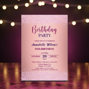Invitation Rose Élégante Paillettes Métallisé Rose 95e Annive