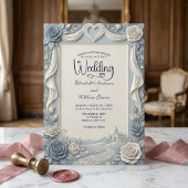 Invitation Rose élégante victorienne bleue poussiéreuse fauss