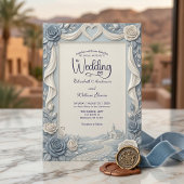 Invitation Rose élégante victorienne bleue poussiéreuse fauss