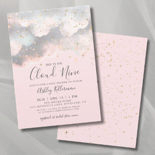 Invitation Rose Elle est sur un nuage Baby Shower