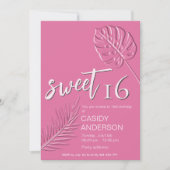 Invitation Rose Embossé tropical feuille été doux 16 (Devant)