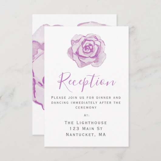 Invitation Rose en aquarelle violette | Carton d'invitation d (Devant / Derrière)
