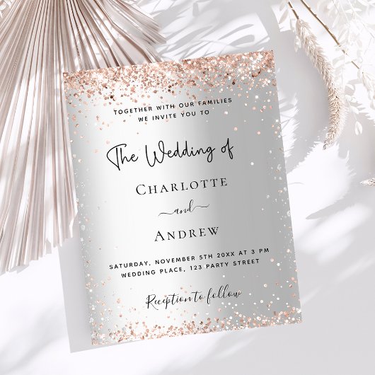 Invitation Rose en argent mariage élégant