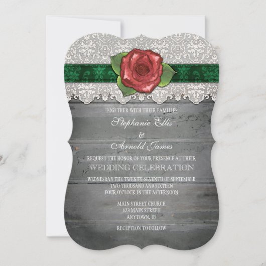 Invitation Rose en bois rustique gris foncé Inviter (Devant)