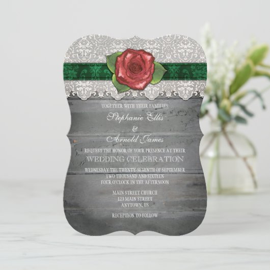 Invitation Rose en bois rustique gris foncé Inviter (Debout devant)