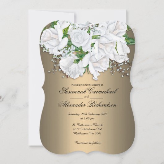 Invitation Rose en cascade Elegant Mariage or (Devant)