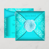 Invitation Rose en Damassé de Sarcelle Bleu Sarcelle Toute Oc (Devant / Derrière)