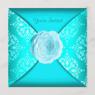 Invitation Rose en Damassé de Sarcelle Bleu Sarcelle Toute Oc