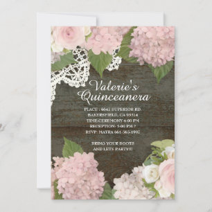 Invitation Rose en dentelle de bois foncé rustique Hydrangea 