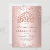 Invitation Rose en feuille de parties scintillant d'or photo (Devant)