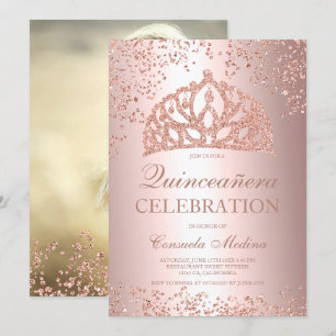 Invitation Rose en feuille de parties scintillant d'or photo 
