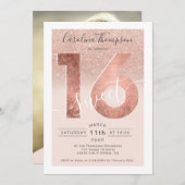 Invitation Rose en feuille d'or parties scintillant script br (Devant / Derrière)