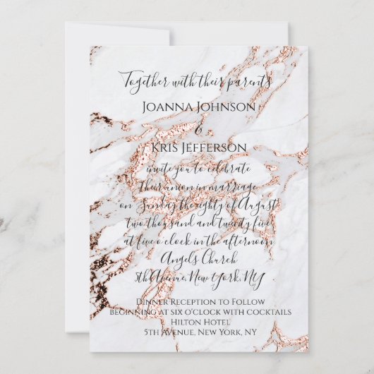 Invitation Rose en marbre 3D Mariage or Parties scintillant I (Dos)