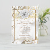 Invitation Rose en marbre blanc or Floral Anniversaire (Debout devant)