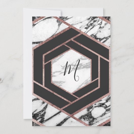 Invitation Rose en marbre moderne doré Hexagon doux Hexagon S (Dos)