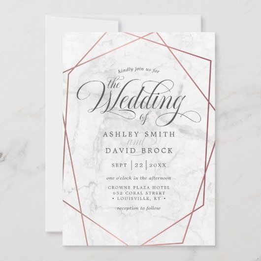 Invitation Rose en marbre or Elegant Mariage géométrique (Devant)