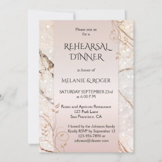 Invitation Rose en marbre or Floral Rehearsal Dîner Invitatio