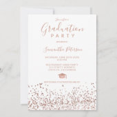 Invitation Rose en or confetti blanc typographie graduation (Dos)