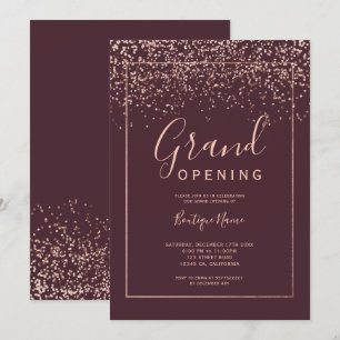 Invitation Rose en or confetti rouge typographie grand ouvert