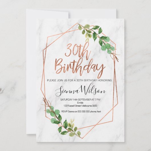 Invitation Rose en or et marbre 30e anniversaire (Devant)