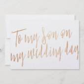 Invitation Rose en or moderne "À mon fils le jour de mon mari (Devant)