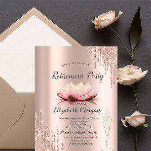 Invitation Rose en verre doré pailleté gouttes de lotus pour