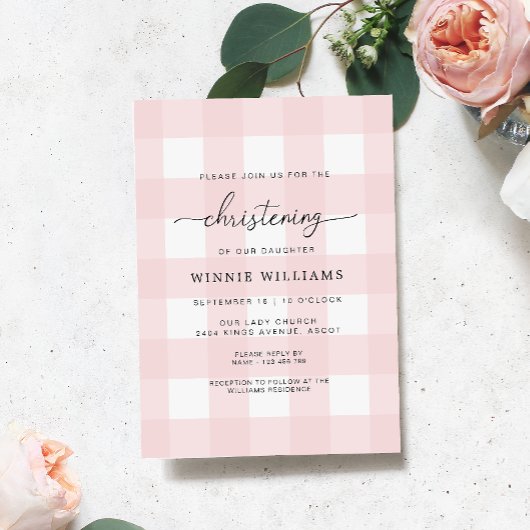 Invitation rose En vichy Christening