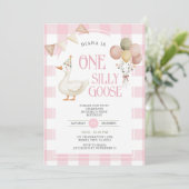 Invitation ROSE En vichy une oie sotte bémol ballon d'anniver (Debout devant)