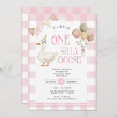 Invitation ROSE En vichy une oie sotte bémol ballon d'anniver (Devant / Derrière)