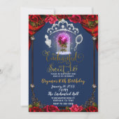 Invitation Rose enchanté Beauté Sweet 16 Party Blue Gold (Devant)