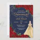Invitation Rose enchanté Rouge & Or Fairytale Quinceañera (Devant)