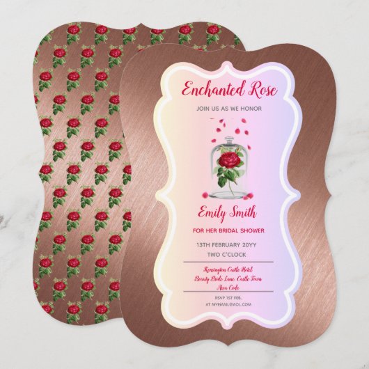 Invitation ROSE ENCHANTÉE Princesse Fée Mariage Enterrement d (Devant / Derrière)
