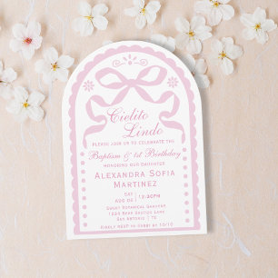 Invitation Rose enrubannée Cielito Lindo Fille Baptême & 1er 