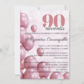Invitation Rose espagnol Bleu floral Ballons 90e anniversaire (Devant)