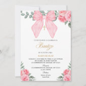 Invitation Rose espagnol noeud floral fille Baptême (Devant)