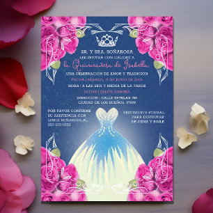 INVITATION ROSE ESPAGNOLE ET QUINCEAÑERA BLEU  