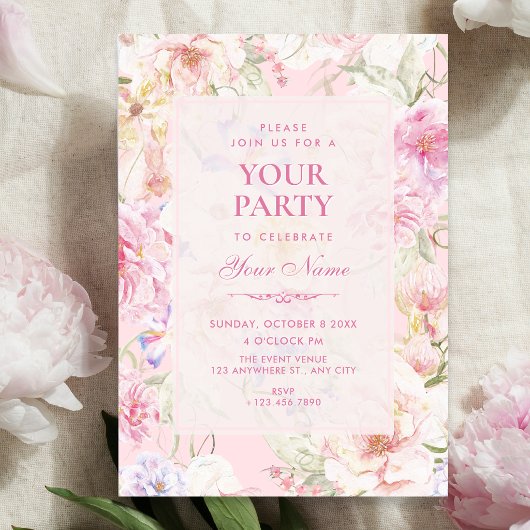 Invitation Rose esthétique douce florale