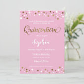 Invitation Rose et anniversaire de Quinceanera de confettis (Debout devant)
