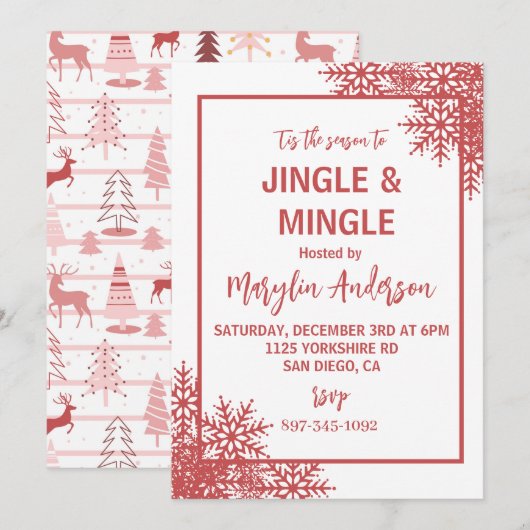 INVITATION ROSE ET ARBRES DE NOËL MONOGRAMME PERSONNALISÉ (Devant / Derrière)