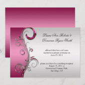 Invitation Rose et Argent Boucles Ornementales Après-Mariage (Devant / Derrière)