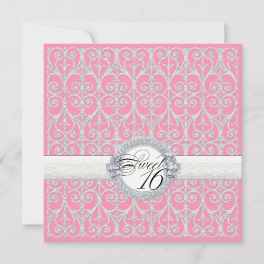 Invitation Rose et argent, diamants et dentelle, sweet (Devant)