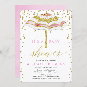 Invitation Rose et baby shower de fille de parapluie d'or