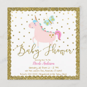 Invitation Rose et baby shower de filles de licorne de