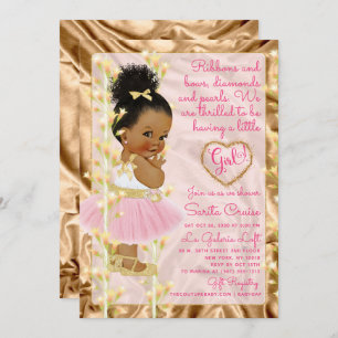 Invitation Rose et baby shower d'or ethnique