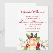 Invitation Rose et Berry Wedding shower de tiges d'aquarelle (Devant / Derrière)