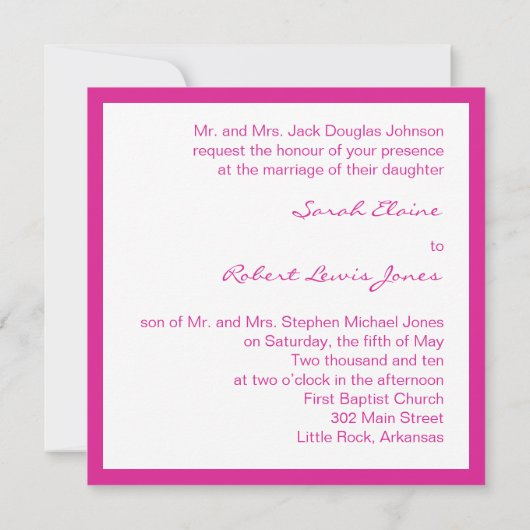 Invitation Rose et blanc chaud (Dos)